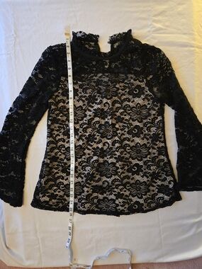 Black Floral Lace Long-Sleeve Mock Neck Top